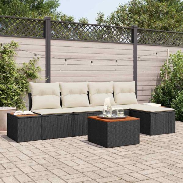 ARDEBO.de - 6-teiliges Garten-Sofa-Set mit Kissen Schwarz Poly-Rattan Akazie