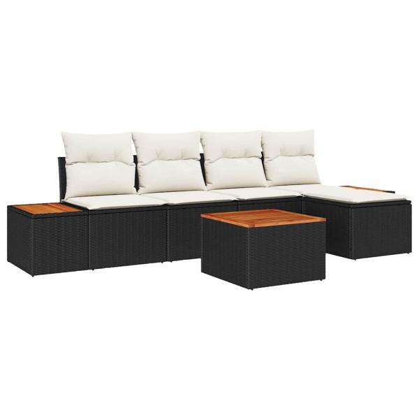 6-teiliges Garten-Sofa-Set mit Kissen Schwarz Poly-Rattan Akazie