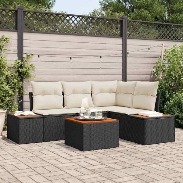 ARDEBO.de - 5-teiliges Garten-Sofa-Set mit Kissen Schwarz Poly-Rattan Akazie