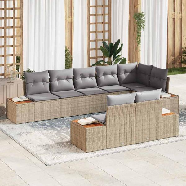 ARDEBO.de - 8-teiliges Garten Sofa Set mit Kissen Beige Poly Rattan Akazie