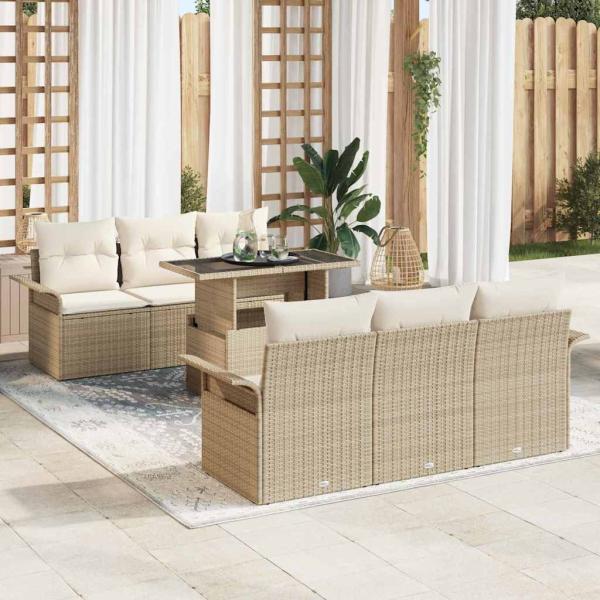 ARDEBO.de - 7-teiliges Garten-Sofa-Set mit Kissen Beige Polyrattan