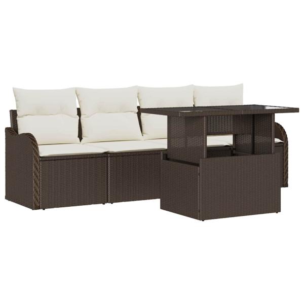 5-teiliges Garten Sofa Set mit Kissen Braun Poly Rattan, 2-Sitzer Garten Sofa mit Kissen Braun Poly Rattan