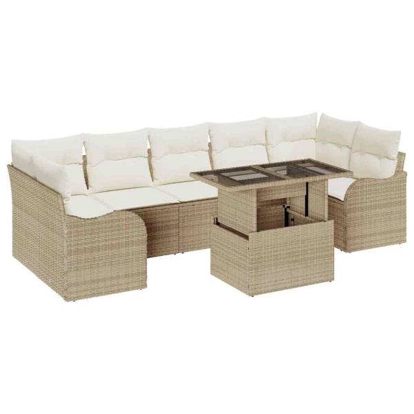 8-teiliges Garten Sofa Set mit Kissen Beige Poly Rattan, 2-Sitzer Garten Sofa mit Kissen Beige Poly Rattan