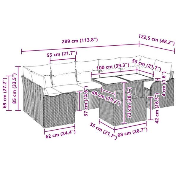 8-teiliges Garten Sofa Set mit Kissen Beige Poly Rattan, 2-Sitzer Garten Sofa mit Kissen Beige Poly Rattan