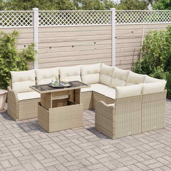 Gartensofa-set 9 stk. Beige Poly-Rattan