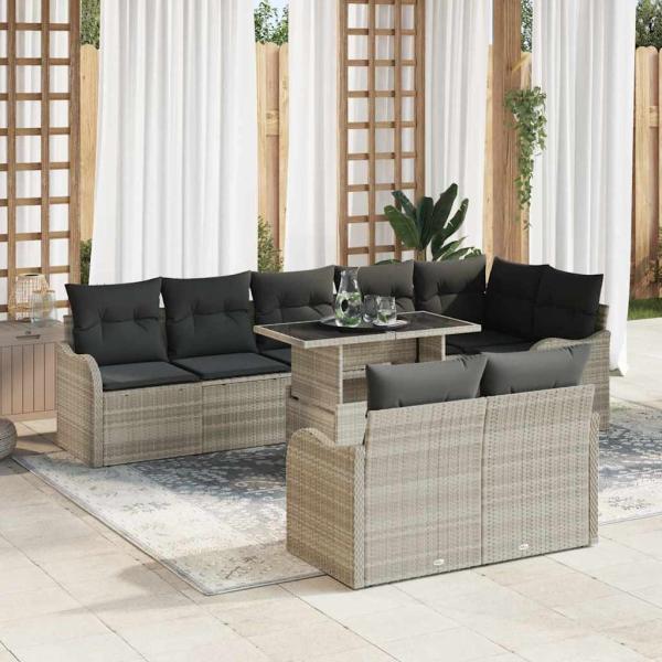 ARDEBO.de - 9-teiliges Garten Sofa Set mit Kissen Hellgrau Poly Rattan, 2-Sitzer Garten Sofa mit Kissen Hellgrau Poly Rattan