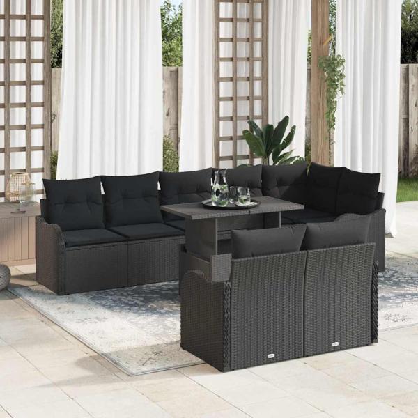 ARDEBO.de - 9-teiliges Garten-Sofa-Set mit Kissen Schwarz Poly-Rattan, 2-Personen Garten-Sofa mit Kissen Schwarz Poly-Rattan