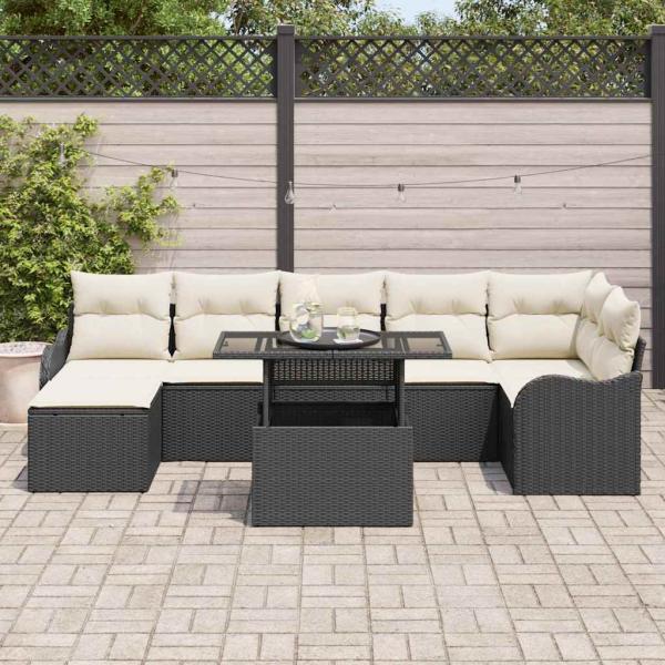 Garten-Sofa-Set mit Kissen 8 pcs Schwarz Poly Rattan