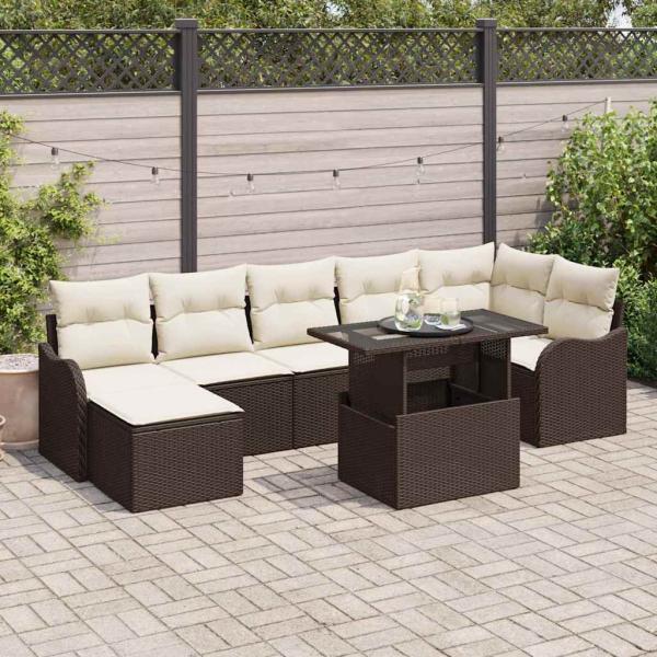 ARDEBO.de - 8-teiliges Garten Sofa Set mit Kissen Braun Poly Rattan, 2-Sitzer Garten Sofa mit Kissen Braun Poly Rattan