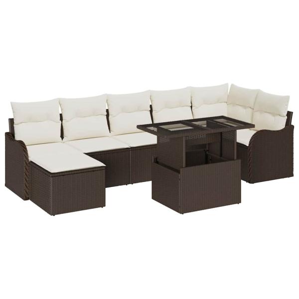 8-teiliges Garten Sofa Set mit Kissen Braun Poly Rattan, 2-Sitzer Garten Sofa mit Kissen Braun Poly Rattan