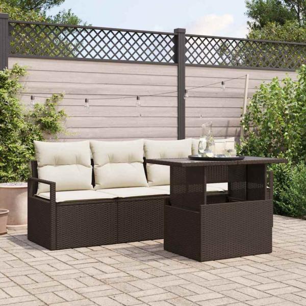 ARDEBO.de - 5-teiliges Garten-Sofa-Set mit Kissen Braun Poly-Rattan, 2-Sitzer Garten-Sofa mit Kissen Braun Poly-Rattan