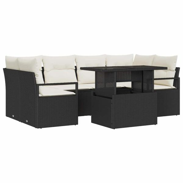 Gartensofa-set mit Speicher 7 pcs Schwarz Poly-Rattan
