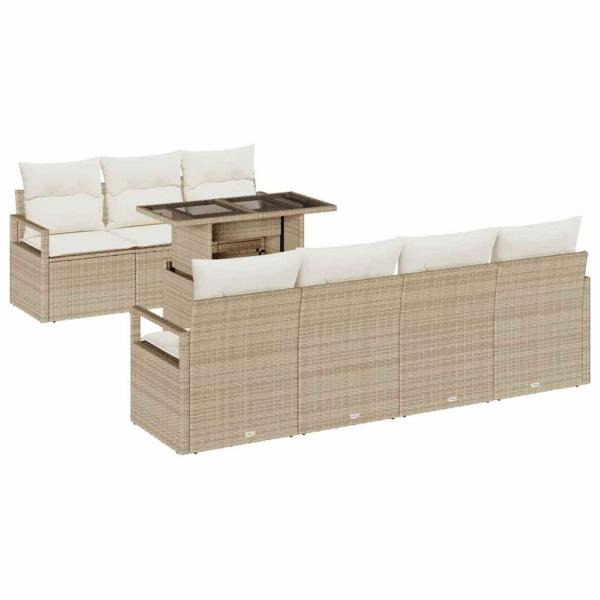 8-teiliges Garten-Sofa-Set mit Kissen Beige Poly-Rattan, 2-Sitzer Garten-Sofa mit Kissen Beige Poly-Rattan