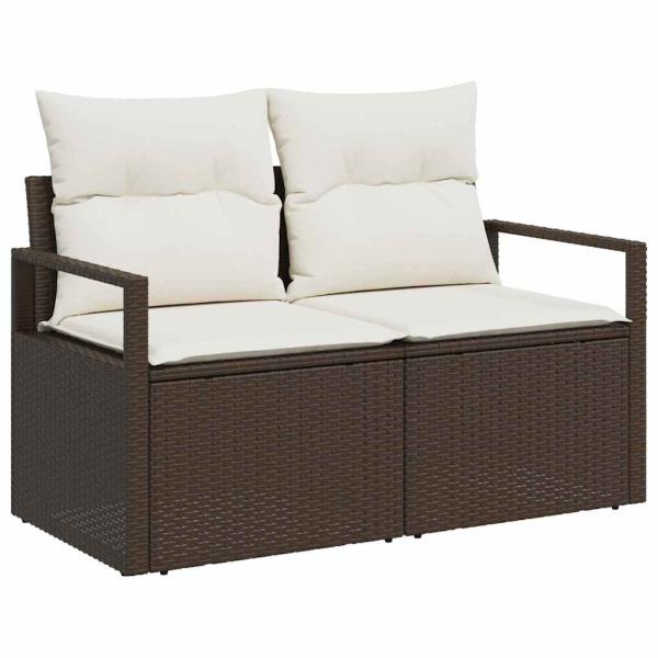 7-teilige Garten Sofa Set mit Kissen braunes Poly Rattan, 2-Sitzer Garten Sofa mit Kissen braunes Poly Rattan