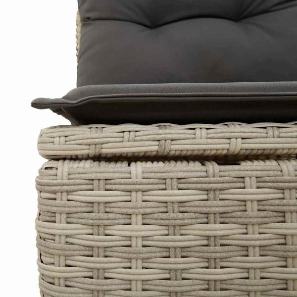 11-teiliges Garten Sofa Set mit Kissen Hellgrau Poly Rattan, 2-Sitzer Garten Sofa mit Kissen Grau Poly Rattan