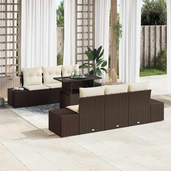 ARDEBO.de - 7-teiliges Garten-Sofa-Set mit Kissen Braun Poly-Rattan