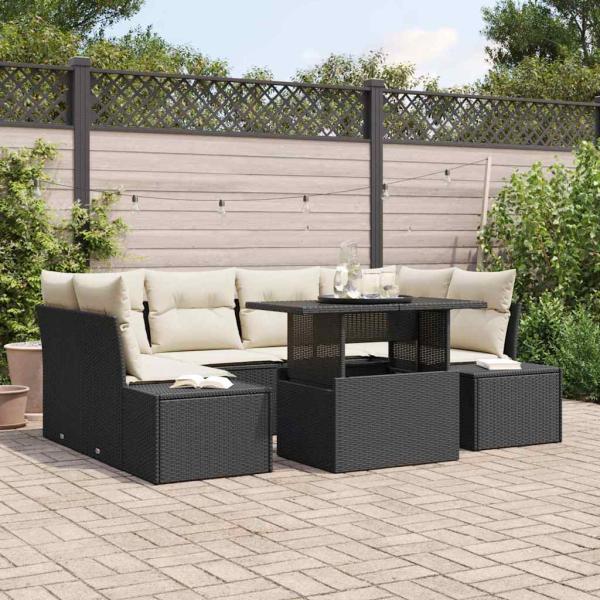 ARDEBO.de - 7-teiliges Garten Sofa Set mit Kissen Schwarz Poly-Rattan