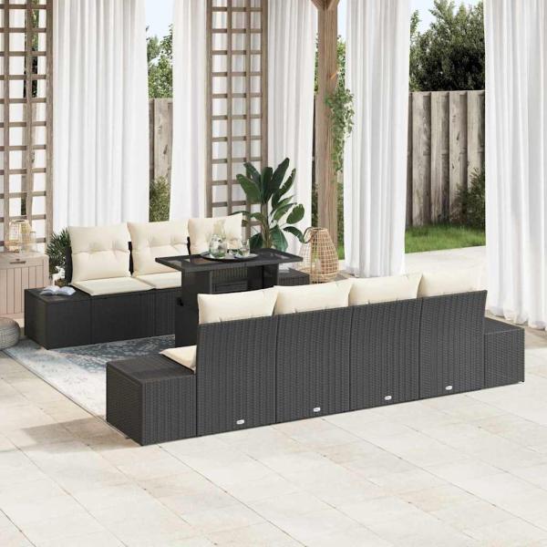 ARDEBO.de - 8-teiliges Garten Sofa Set mit Kissen Schwarz Poly Rattan