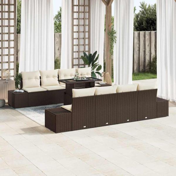 ARDEBO.de - 9-teiliges Garten Sofa Set mit Kissen Braun Poly Rattan