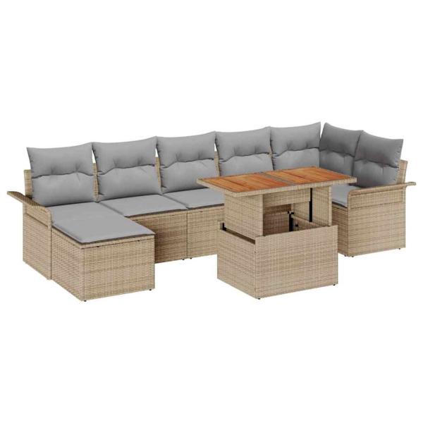 8-teilige Garten Essgruppe mit Kissen Beige Poly Rattan Akazie