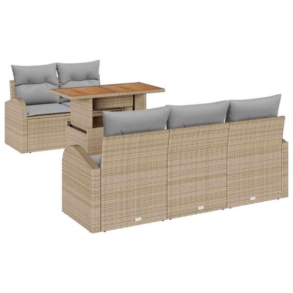 6-teiliges Garten Essset mit Kissen Beige Poly Rattan Akazie