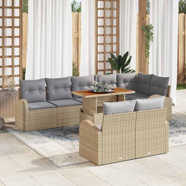 ARDEBO.de - 9-teiliges Garten Esszimmer-Set mit Kissen Beige Poly Rattan Akazie