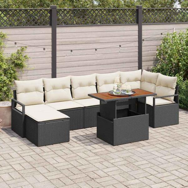 ARDEBO.de - Gartensofa-set 8 pcs Schwarz und Creme