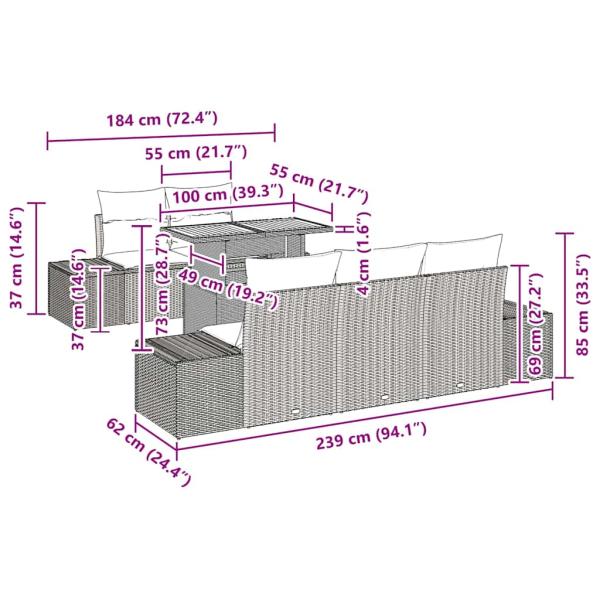 6-teilige Gartentischgruppe mit Kissen Schwarz Poly Rattan Akazie