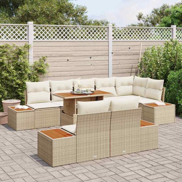 9-teilige Garten-Essgruppe mit Kissen Beige Poly-Rattan Akazie