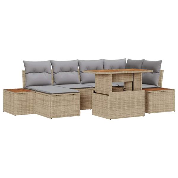 7-teilige Garten-Essgruppe mit Kissen Beige Poly-Rattan Akazie