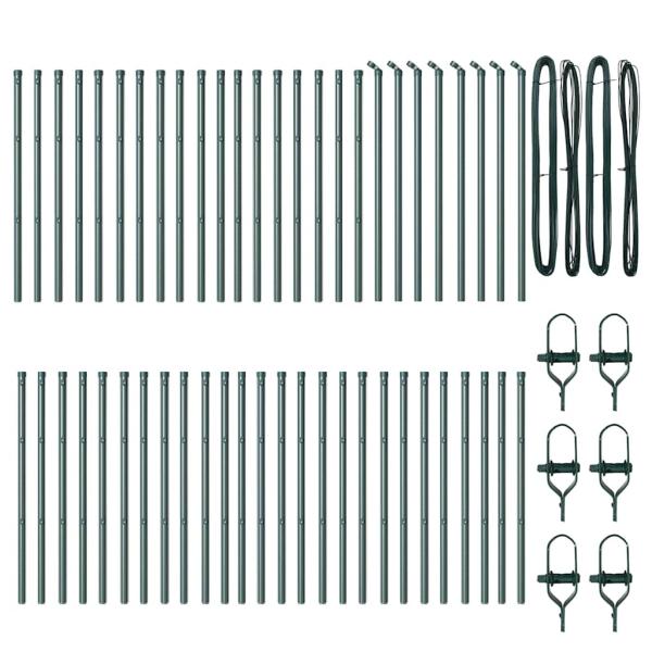 Zaunpfosten 52 Stück Grün Ø32 mm 120 cm Galvanisiertes Stahl