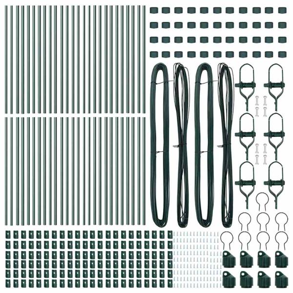 Zaunpfosten 52 Stück Grün Ø32 mm 120 cm Galvanisiertes Stahl