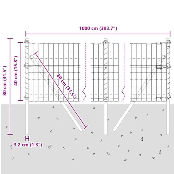 Eurozaun mit 7 Pfosten 0,4x10 m Galvanisierter Stahl Grün