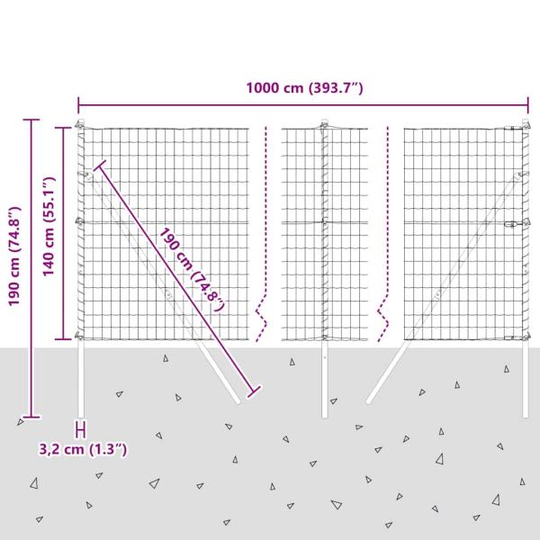 Bodenmontierter Euro-Zaun 10 x 1,4 m PVC-beschichteter Stahl
