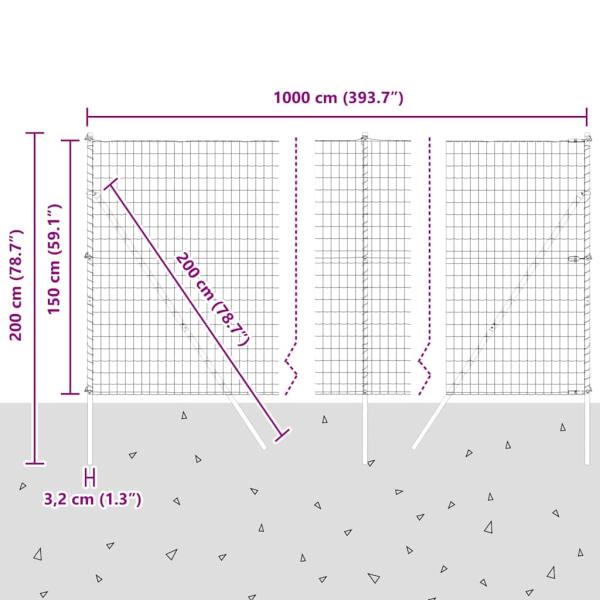 Euro Zaun mit 7 Pfosten 1.5x10 m verzinkter Stahl Grün