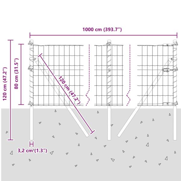 Bodenmontierter Euro-Zaun 10 x 0,8 m PVC-beschichteter Stahl