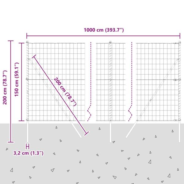 Euro Zaun mit 7 Pfosten 1.5x10 m Verzinkter Stahl Grün