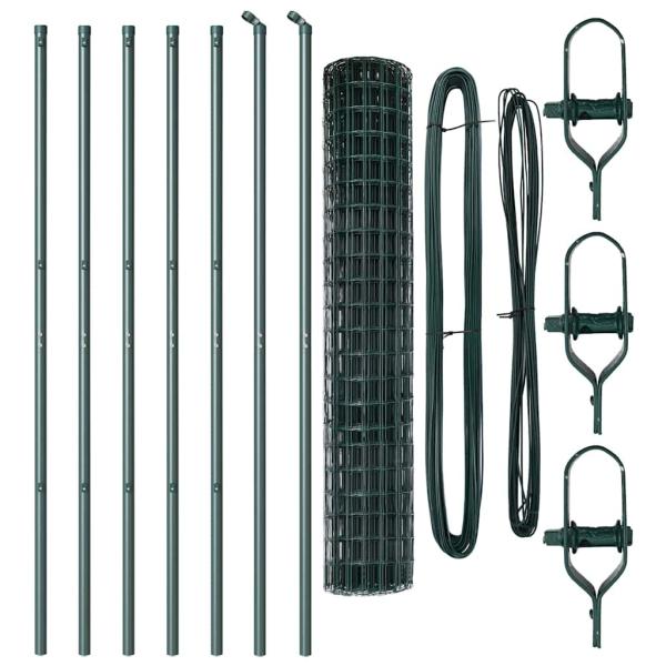 Euro Zaun mit 7 Pfosten 1,6x10 m aus galvanisiertem Stahl grün