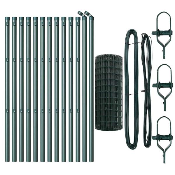 Euro Zaun mit 13 Pfosten 0,4x25 m Galvanisierter Stahl Grün
