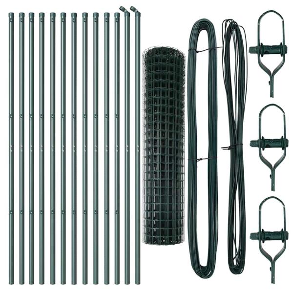 Euro-Zaun mit 13 Pfosten 1x25 m galvanisierter Stahl grün
