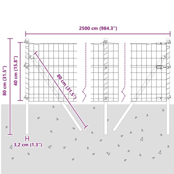 Euro Zaun mit 13 Pfosten 0,4x25 m galvanisierter Stahl Grün