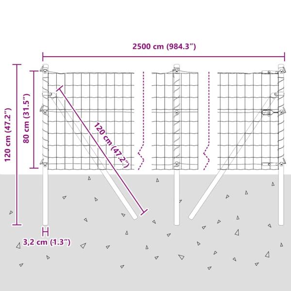 Euro Zaun mit 13 Pfosten 0,8x25 m verzinkter Stahl Grün