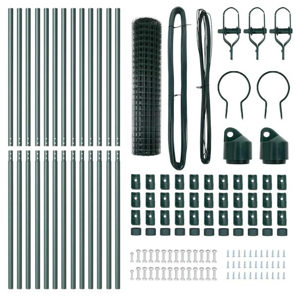 Euro Zaun Set mit 2 Grün Metall mit PVC-Beschichtung 25 x 1,2 m