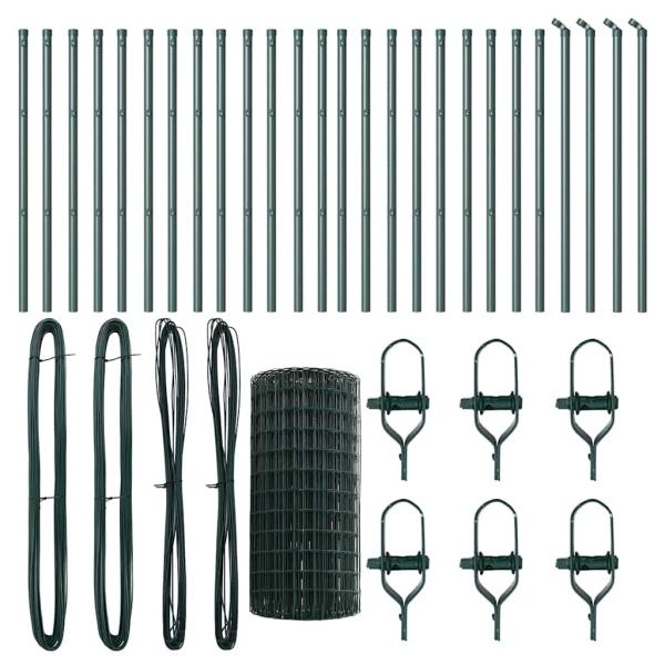 Eurozaun mit 13 Pfosten 0,4x50 m Verzinkter Stahl Grün