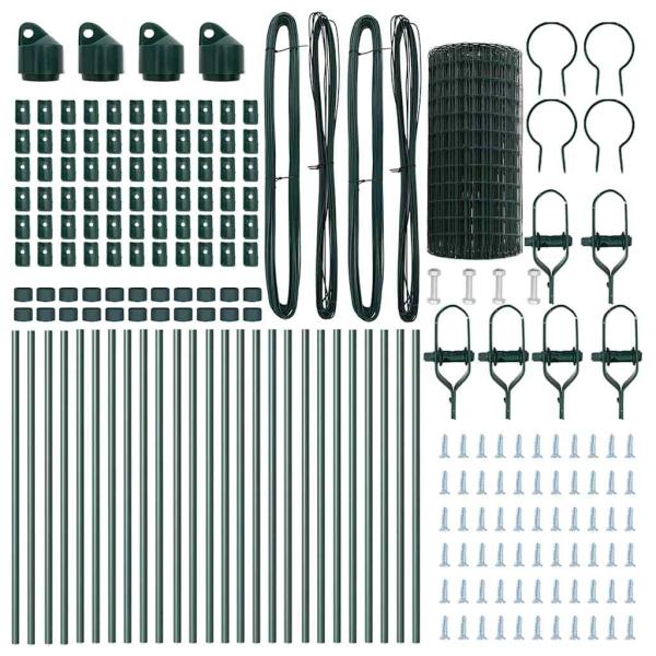 Eurozaun mit 13 Pfosten 0,4x50 m Verzinkter Stahl Grün