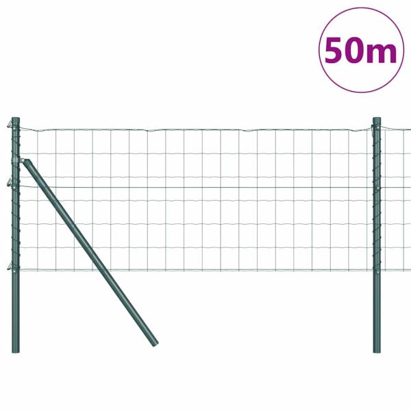 Eurozaun mit 13 Pfosten 0.6x50 m Verzinkter Stahl Grün