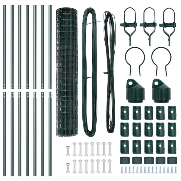 Euro-Zaun mit 7 Pfosten 1,6x10 m galvanisierter Stahl Grün