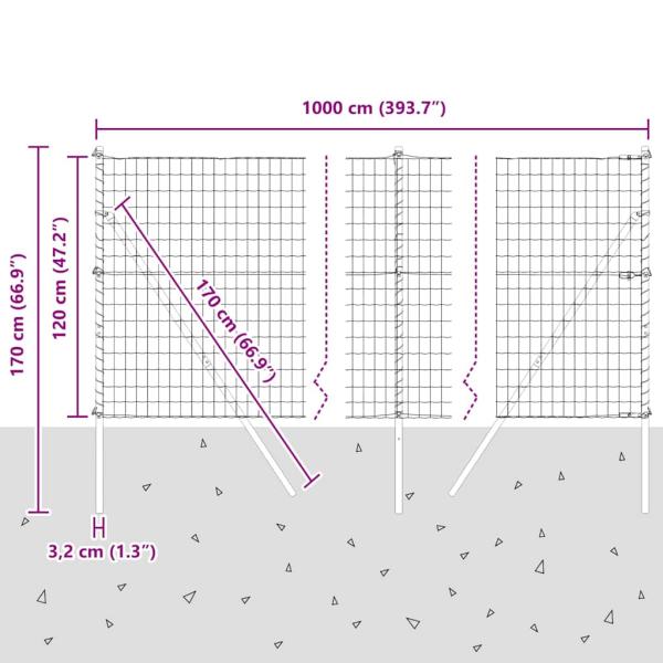 Euro Zaun mit 7 Pfosten 1,2x10 m galvanisierter Stahl grau