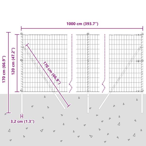Bodenmontierter Euro-Zaun 10 x 1,2 m PVC-beschichteter Stahl