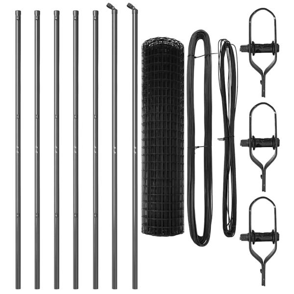 Euro Zaun mit 7 Pfosten 1x10 m galvanisiertes Stahl grau